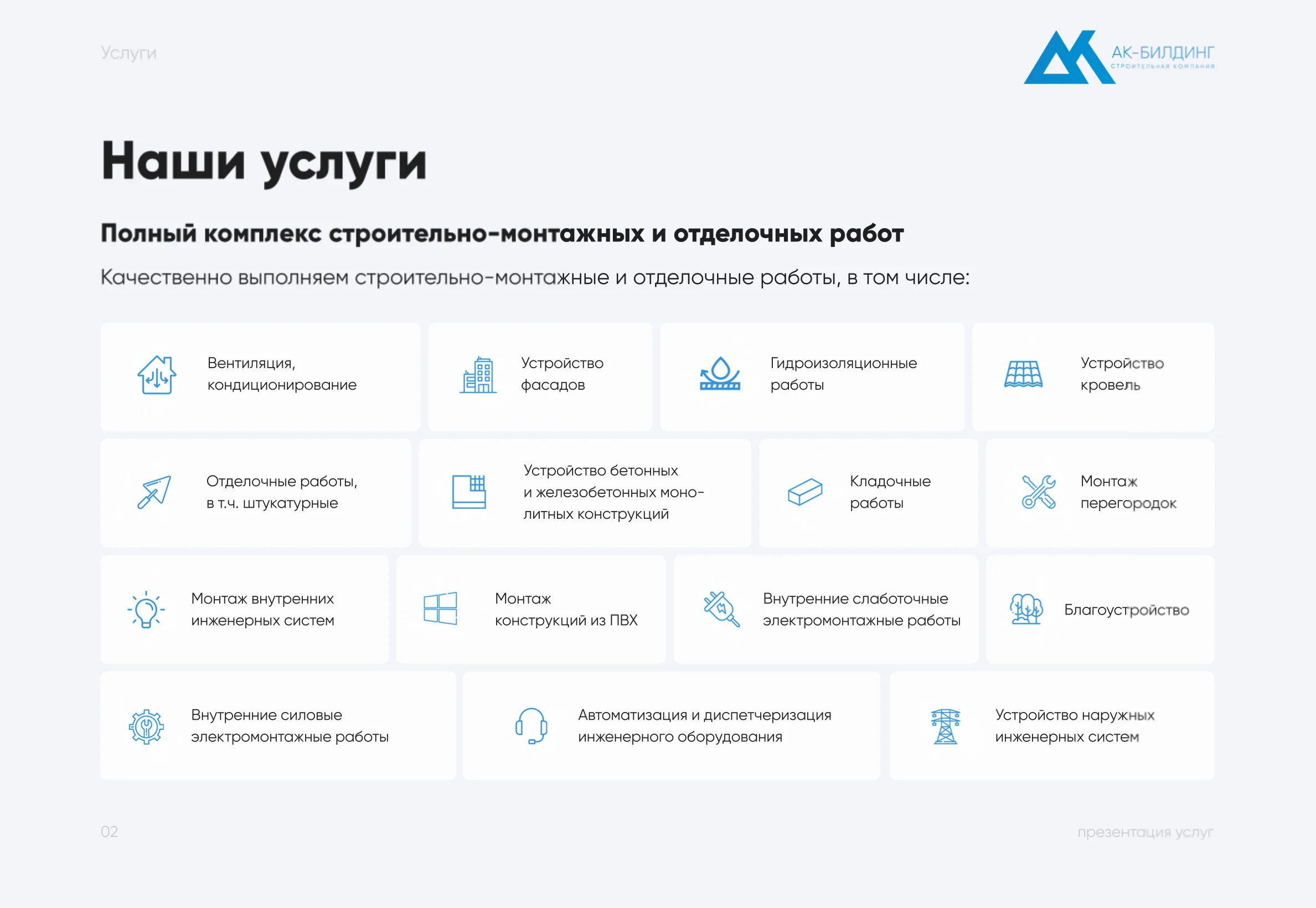 Пример презентации для инжиниринговой «АК Билдинг» образец 3
